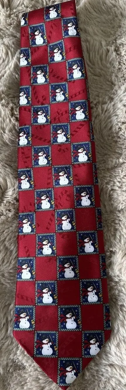 Vintage Hallmark Yule TIE Greetings Christmas Snowman Necktie Made USA with Tags
